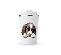 MAXIKIWI - Insulated Double Walled, Leakproof Stainless Steel Mug, Coffee or Tea Travel Tumbler with Lid, Keep Drinks Hot and Cold - English Springer Spaniel - 350ml