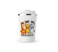 MAXIKIWI - Insulated Double Walled, Leakproof Stainless Steel Mug, Coffee or Tea Travel Tumbler with Lid, Keep Drinks Hot and Cold - Cute Silly Horses - 350ml