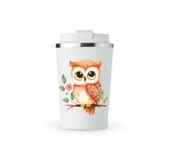 MAXIKIWI - Insulated Double Walled, Leakproof Stainless Steel Mug, Coffee or Tea Travel Tumbler with Lid, Keep Drinks Hot and Cold - Cute Owl Watercolor - 350ml
