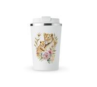 MAXIKIWI - Insulated Double Walled, Leakproof Stainless Steel Mug, Coffee or Tea Travel Tumbler with Lid, Keep Drinks Hot and Cold - Mom and Baby Lion Watercolor - 350ml