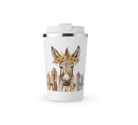 MAXIKIWI - Insulated Double Walled, Leakproof Stainless Steel Mug, Coffee or Tea Travel Tumbler with Lid, Keep Drinks Hot and Cold - Cute Farm Donkey - 350ml