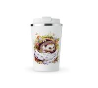 MAXIKIWI - Insulated Double Walled, Leakproof Stainless Steel Mug, Coffee or Tea Travel Tumbler with Lid, Keep Drinks Hot and Cold - Hedgehog Hibernate Haven - 350ml