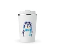 MAXIKIWI - Insulated Double Walled, Leakproof Stainless Steel Mug, Coffee or Tea Travel Tumbler with Lid, Keep Drinks Hot and Cold - Winter Penguin Watercolor - 350ml