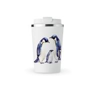 MAXIKIWI - Insulated Double Walled, Leakproof Stainless Steel Mug, Coffee or Tea Travel Tumbler with Lid, Keep Drinks Hot and Cold - Penguin Paradise Watercolor - 350ml