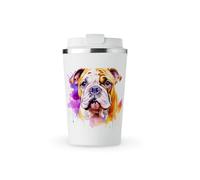 MAXIKIWI - Insulated Double Walled, Leakproof Stainless Steel Mug, Coffee or Tea Travel Tumbler with Lid, Keep Drinks Hot and Cold - Watercolor English Bulldog - 350ml