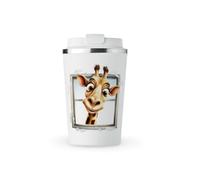 MAXIKIWI - Insulated Double Walled, Leakproof Stainless Steel Mug, Coffee or Tea Travel Tumbler with Lid, Keep Drinks Hot and Cold - Funny Crazy Weird Giraffe - 350ml