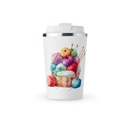 MAXIKIWI - Insulated Double Walled, Leakproof Stainless Steel Mug, Coffee or Tea Travel Tumbler with Lid, Keep Drinks Hot and Cold - Crochet Knitting Watercolor - 350ml