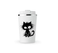 MAXIKIWI - Insulated Double Walled, Leakproof Stainless Steel Mug, Coffee or Tea Travel Tumbler with Lid, Keep Drinks Hot and Cold - Whimsical Black Cat - 350ml