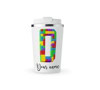 MAXIKIWI - Personalised Insulated Double Walled, Leakproof Stainless Steel Mug, Coffee or Tea Travel Tumbler with Lid, Keep Drinks Hot and Cold - Lego Bricks 3D Alphabet - 350ml