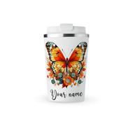 MAXIKIWI - Personalized Insulated Double Walled, Leakproof Stainless Steel Mug, Coffee or Tea Travel Tumbler with Lid, Keep Drinks Hot and Cold - Autumn Butterfly - 350ml