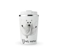 MAXIKIWI - Personalized Insulated Double Walled, Leakproof Stainless Steel Mug, Coffee or Tea Travel Tumbler with Lid, Keep Drinks Hot and Cold - Cute Ghost Cat Halloween - 350ml