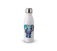 MAXIKIWI - Single Wall Water Drinking Bottle with Screw Cap, Non Insulated Lightweight Aluminium, BPA Free, Leak-Proof - Colorful Elephant Watercolor - 500ml
