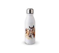 MAXIKIWI - Single Wall Water Drinking Bottle with Screw Cap, Non Insulated Lightweight Aluminium, BPA Free, Leak-Proof - White Girl Petting Horse watercolor - 500ml
