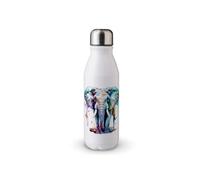 MAXIKIWI - Single Wall Water Drinking Bottle with Screw Cap, Non Insulated Lightweight Aluminium, BPA Free, Leak-Proof - Colorful Elephant Watercolor - 500ml