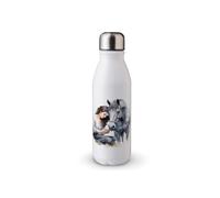 MAXIKIWI - Single Wall Water Drinking Bottle with Screw Cap, Non Insulated Lightweight Aluminium, BPA Free, Leak-Proof - White Girl Petting Horse watercolor - 500ml