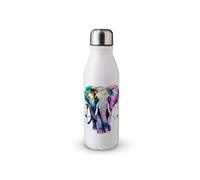 MAXIKIWI - Single Wall Water Drinking Bottle with Screw Cap, Non Insulated Lightweight Aluminium, BPA Free, Leak-Proof - Colorful Elephant Watercolor - 500ml