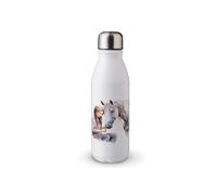 MAXIKIWI - Single Wall Water Drinking Bottle with Screw Cap, Non Insulated Lightweight Aluminium, BPA Free, Leak-Proof - White Girl Petting Horse watercolor - 500ml