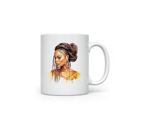 MAXIKIWI - Smooth Durable Ceramic Coffee or Tea Mug for Home or Office - Perfect for Any Occasion - African American Women with Braids - 300ml