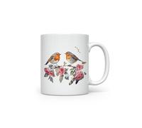 MAXIKIWI - Smooth Durable Ceramic Coffee or Tea Mug for Home or Office - Perfect for Any Occasion - Robins in a Rose Garden - 300ml