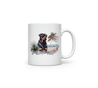 MAXIKIWI - Smooth Durable Ceramic Coffee or Tea Mug for Home or Office - Perfect for Any Occasion - Rottweiler on Beach Watercolor - 300ml