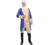 Maxim Party Supplies Adult George Washington Colonial Patriot Costume for Men President Halloween Outfit Includes Jacket with Vest, Cravat Necktie, Pants, Boot Covers - Multicoloured - Medium