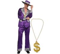 Maxim Party Supplies Adult Player Mack Daddy Hustler Costume Velvet Suit Includes Hat, Suit Jacket, Pants, Gold Chain, Purple, M/L
