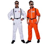 Maxim Party Supplies Mens Astronaut Costume Jumpsuit for Adults with Embroidered Patches and Pockets, White, Large