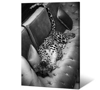 Maximalist Cheetah Posters Funky Panther on The Sofa Wall Art Fashion Black and White Decor Trendy Leopard Print Canvas Vintage Animal Pictures Artwork for Dorm Living Room Batchroom 12x16in Framed