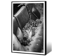 Maximalist Cheetah Posters Funky Panther on The Sofa Wall Art Fashion Black and White Decor Trendy Leopard Print Canvas Vintage Animal Artwork for Dorm Living Room Batchroom 12x16in Metal Black Frame