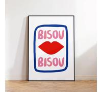 Maximalist Eclectic Pink French Quotes Bisou Bisou Bonjour Bonne Nuit Wall Art Canvas Painting Posters Living Room Home Decor A2 40X50Cm Unframed