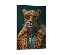 Maximalist Eclectic Stylish Leopard Art Poster Bold Animal Portrait Poster Dapper Gentleman Poster Leopard In Sunglasses Poster Altered Animal Fashion Poster Canvas Poster Wall Art Decor Print Picture