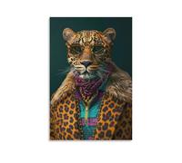 Maximalist Eclectic Stylish Leopard Art Poster Bold Animal Portrait Poster Dapper Gentleman Poster Leopard In Sunglasses Poster Altered Animal Fashion Poster Canvas Poster Wall Art Decor Print Picture