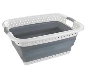 Maximex Laundry Basket Foldable White / Grey - Laundry Hamper Capacity 38 L Polypropylene 61 x 26 x 45 cm White