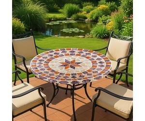 Maximex Stretch Tablecloth, Round, Diameter 70-86 cm, Mediterranean Motif, Wipe-Clean Garden Tablecloth with Elastic Band, Weatherproof, UV-Resistant, for Garden, Balcony and Camping, Plastic