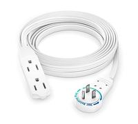 Maximm 12 Ft Extension Cord - 360° Rotating Flat Plug, 16 AWG Multi 3 Outlet, Grounded, White - UL Listed