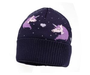 maximo - Girl's Unicorn Beanie with Turn-up and Lining - Beanie size 47-49 cm, blue