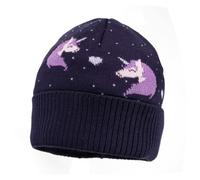 maximo - Girl's Unicorn Beanie with Turn-up and Lining - Beanie size 53-55 cm, blue