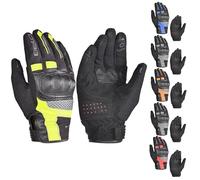MAXIMO-MOTO Leather Motorcycle Gloves Mens, Summer Motorbike Glove Men, Karting, Racing, Cycling, Carbon Fiber Protective Shell and Clarino Palm Protection (S, BLACK/YELLOW/FLOURO)