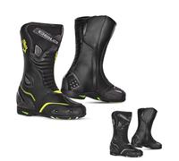 MAXIMO-MOTO Waterproof Motorcycle Boots for Men (Black/Yellow Flouro, Medium, 8), Anti-Slip & Protective Motorbike Boots Men for Touring, Racing & Off-Road, Comfortable Footwear for Maximum Safety