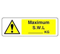 Maximum S W L Kg - safety sign - 1.2mm Rigid plastic for indoor/outdoor usage (300mm x 100mm) Viewing Distance within 5m.