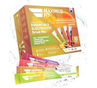 Maximus Fit Electrolytes Powder Sachets, Electrolyte Drink Mix Hydration Pack - Sodium, Magnesium Citrate, Vitamin C, B1, B2,B3,B6,B7,B12-32 Sticks - 4 Variation Mix