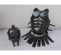 Maximus Gladiator Helmet Medieval Roman Armor Spartan Costume W/ Muscle Jacket Black