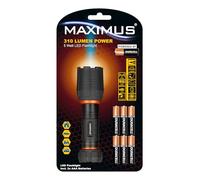 MAXIMUS LED Flashlight 5 Watt 310 Lumen - Small, Waterproof, Travel-Friendly Torch with 2 Settings Varying Light Intensity - 67 Meter Range and 3.5 Hours Run Time - 6 x AAA Batteries Included