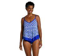 Maxine of Hollywood V-Neck Flutter Tankini Swimsuit Top, Cobalt//Grecian Tile, 14
