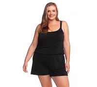 Maxine Of Hollywood Women's Plus Size Romper One Piece Swimsuit, Black//Solid Tr, 24