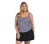 Maxine of Hollywood Women's Scoop Neck Faux Tankini Swim Dress One Piece Swimsuit, Multi//Colorburst, 16
