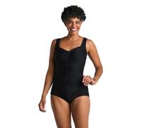 Maxine Of Hollywood Women's Shirred Front Girl Leg One Piece Swimsuit, Black//Textured Spa Solid, 12