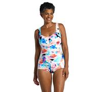 Maxine of Hollywood Women's Shirred Front Girl Leg One Piece Swimsuit, Multi//Illusion Blossoms, 22