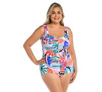 Maxine of Hollywood Women's Shirred Front Girl Leg One Piece Swimsuit, Multi//Tropical Abstraction, 10