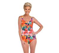 Maxine of Hollywood Women's Shirred Girl Leg One Piece Swimsuit, Multi//Hibiscus Honey, 8
